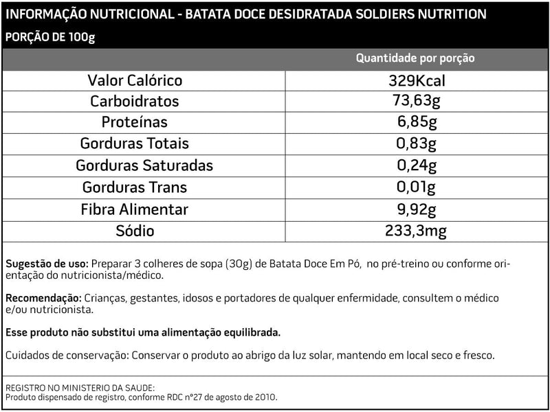 Batata Doce Desidratada Em Pó 1Kg - 100% Puro - Soldiers Nutrition